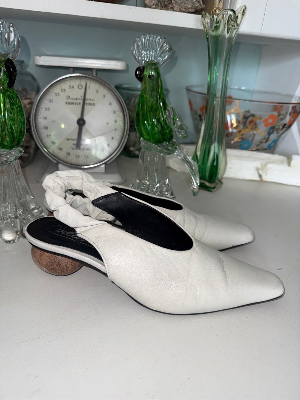 L'Intervalle White Leather Pointed Slingback wooden round heap size 36 (6)) - Picture 3 of 17